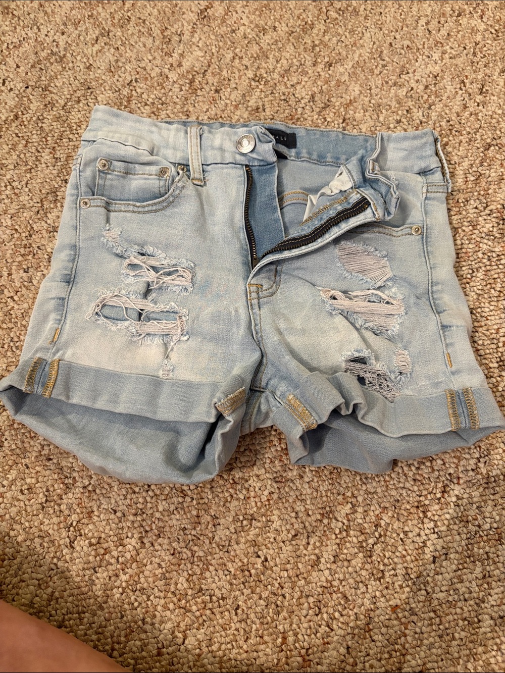Aeropostale Light Blue Distressed Rolled-Hem Denim Shorts
